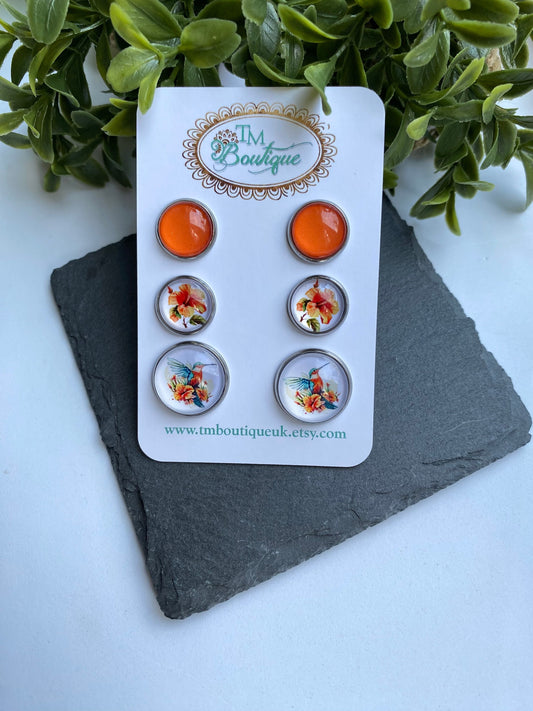Triple Stud Earring Set, Tropical Style Earrings, Accessories for Summer Holiday, Beach Vacation Jewelry, Flower Earrings for Her