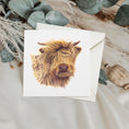 Load image into Gallery viewer, Highland Cow Calf Greetings Card: Watercolour Art, Blank Inside, Any Occasion, Birthday, Father's Day...
