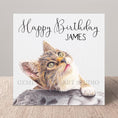 Load image into Gallery viewer, Personalised Tabby Cat Birthday Card: Blank Greetings Card
