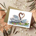 Load image into Gallery viewer, Swans in Love A6 Greetings Card: Watercolour Anniversary Card, Sympathy