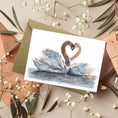 Load image into Gallery viewer, Swans in Love A6 Greetings Card: Watercolour Anniversary Card, Sympathy