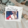 Load image into Gallery viewer, Puppy In A Christmas Sack Card, Xmas Card, French Bulldog, Starry Night