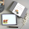 Load image into Gallery viewer, Farm Living Notecards/Place Cards: Cow & Calf, Wheelbarrow, Boots - Watercolour Art