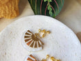 Load image into Gallery viewer, sunset-white-glittery-pearl-brass-art-deco-acrylic-gold-vermeil-fan-drop-earrings-637a925f-scaled