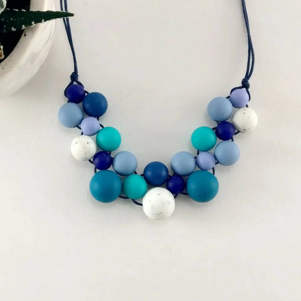 Blue Speckled Silicone Necklace | Geometric Necklace | Statement Necklace