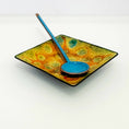 Load image into Gallery viewer, Square Enamel Ring Dish - Yellow and Teal