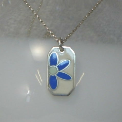 octaganol flower inspired enamel silver pendant