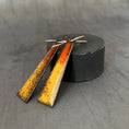 Load image into Gallery viewer, Copper enamel dnagly triangle earrings in yellow and orange - MaisyPlum
