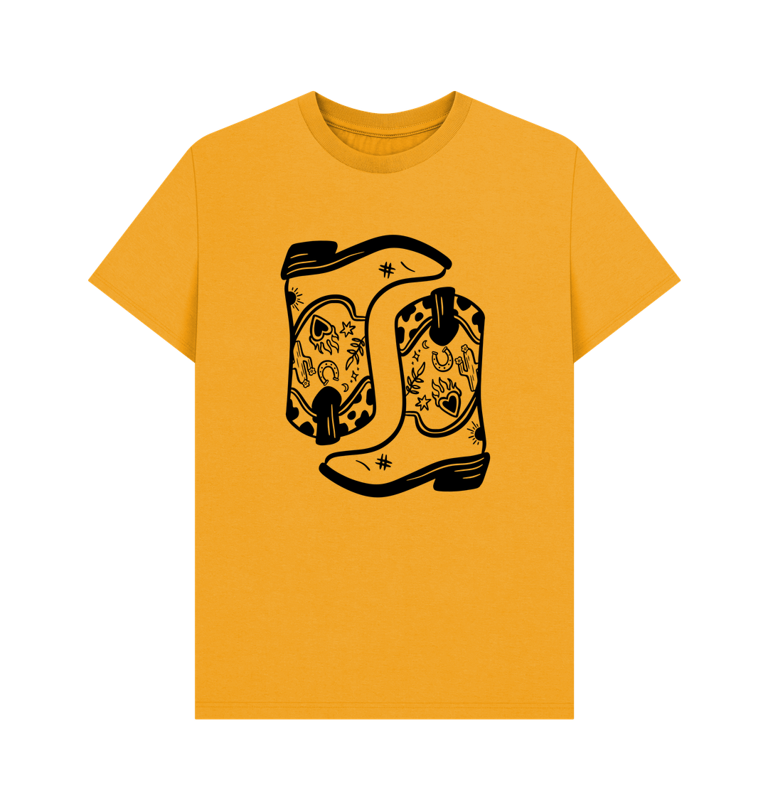 Mustard Double cowboy boot crew neck t-shirt