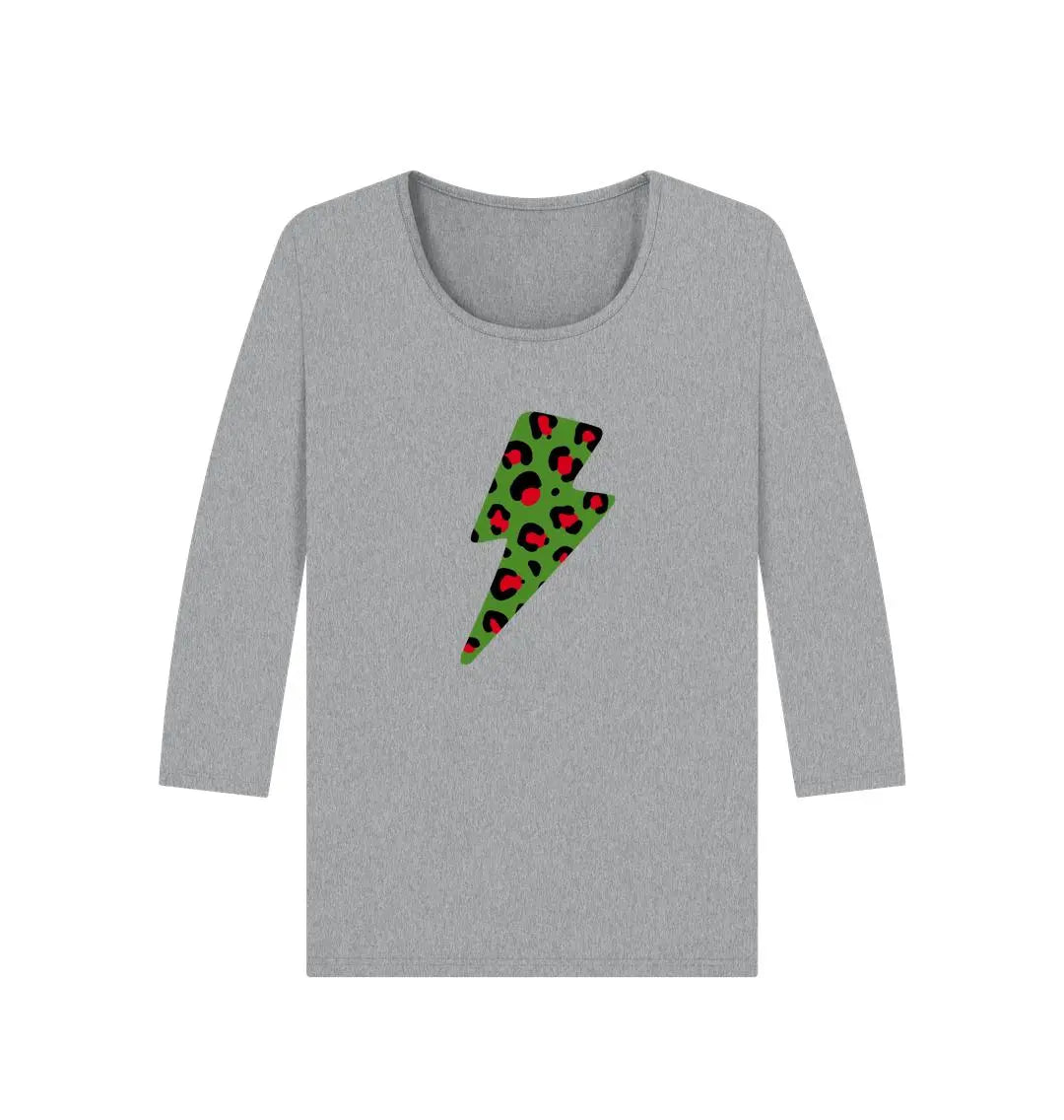 Christmas green and red leopard lightning bolt 3/4 sleeve t-shirt