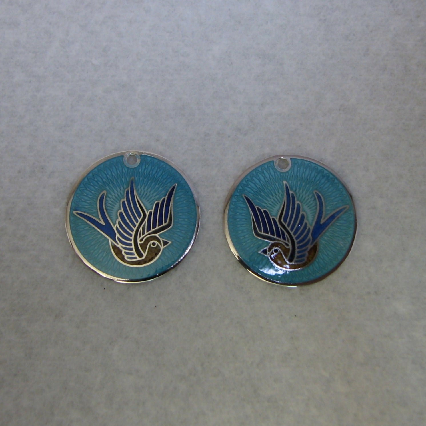 Swallow of hope vitreouse glass enamelled silver earrings