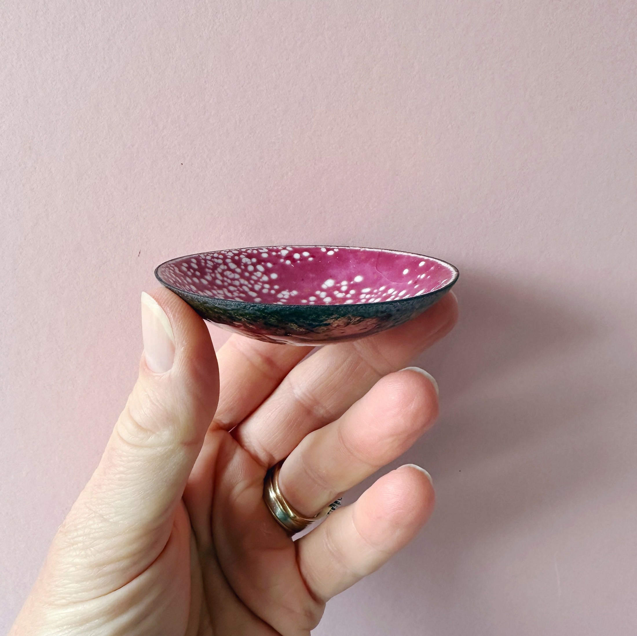 Pink Speckled Enamel Ring Bowl