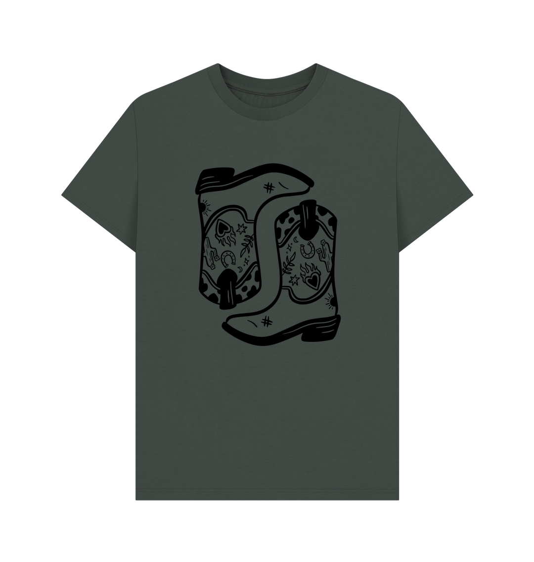 Dark Grey Double cowboy boot crew neck t-shirt