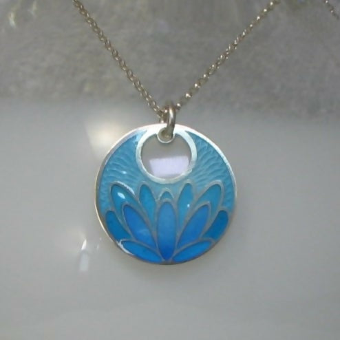 blue lotus flower inspired enamel pendant