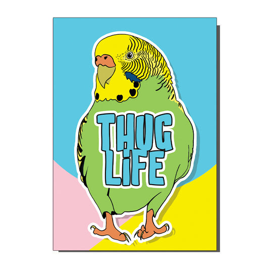 Thug Life Gangsta Budgie Greetings / Birthday Card