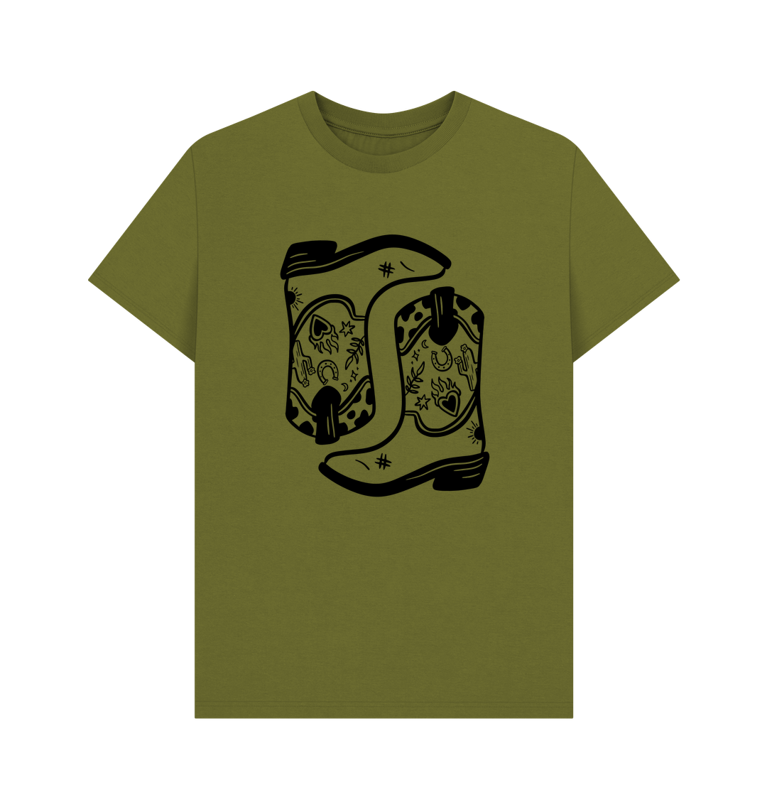 Moss Green Double cowboy boot crew neck t-shirt