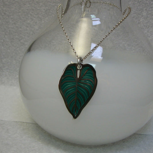 leaf inspired vitreous glass enamel pendant