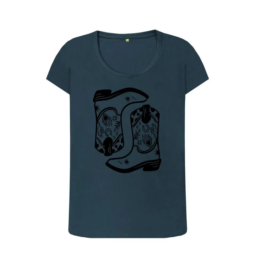 Double cowboy boot scoop neck t-shirt - Trend Tonic