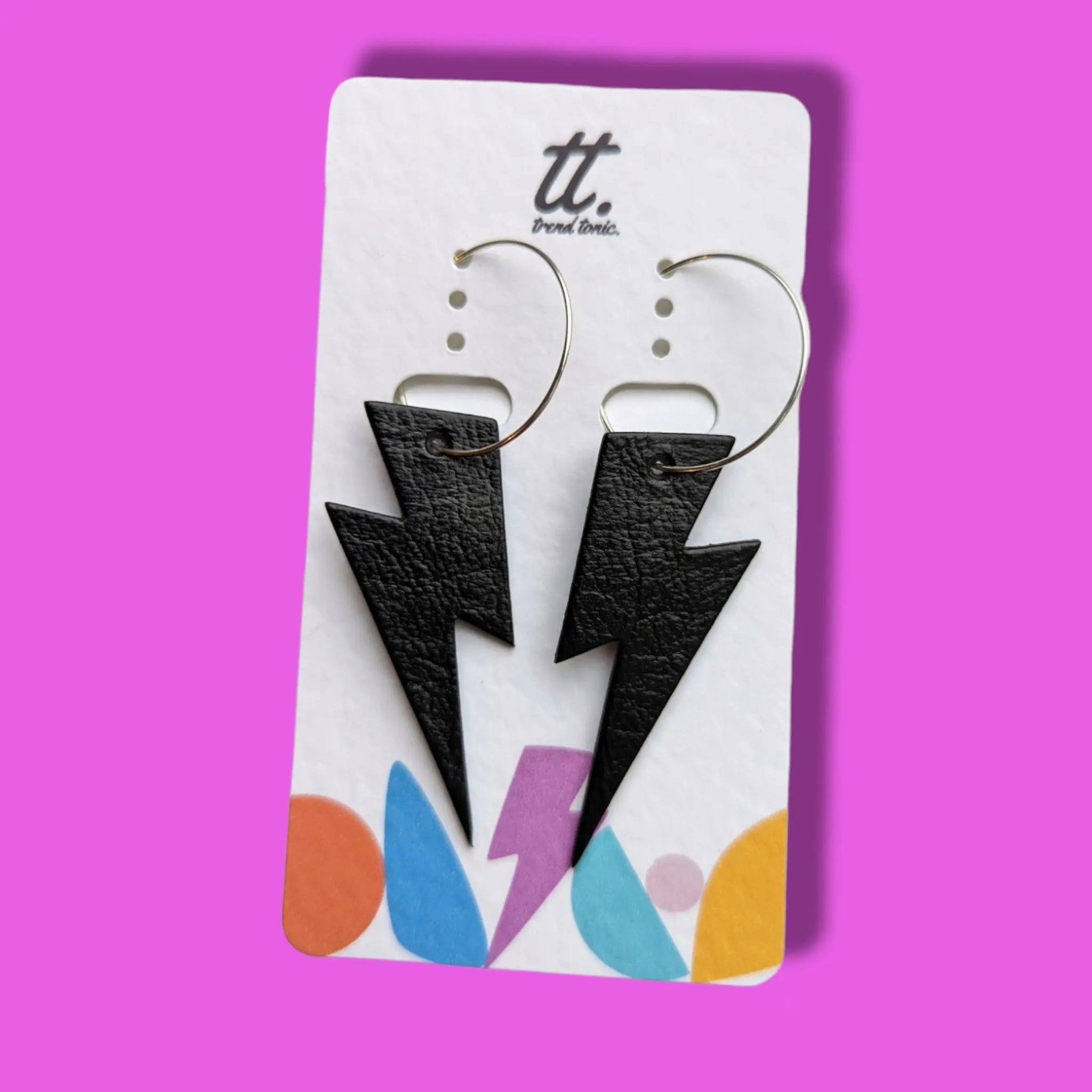 Double sided black cork lightning bolt earrings