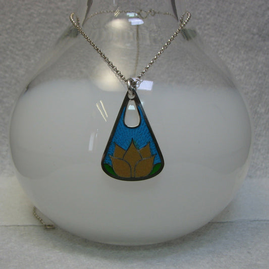 Sterling silver vitreous enamel lotus flower pendant