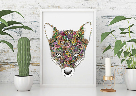 A4 Floral Fox Art Print