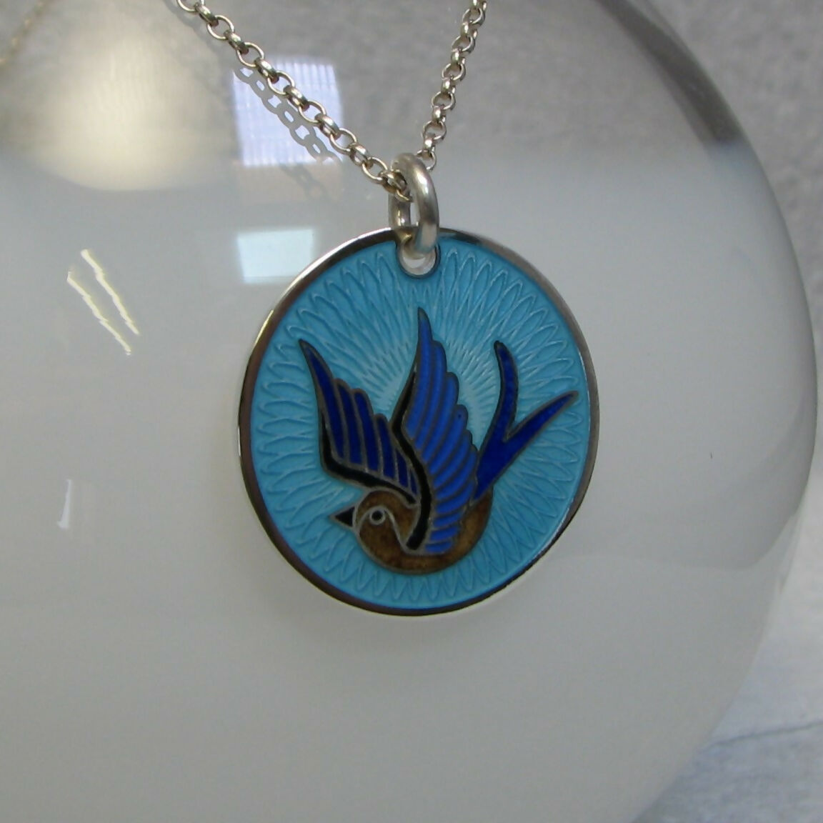 26mm round swallow of hope vitreous enamelled pendant