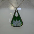 Load image into Gallery viewer, Lotus flower inspired vitreous enamelled sterling silver tear drop shape pendant & earrings
