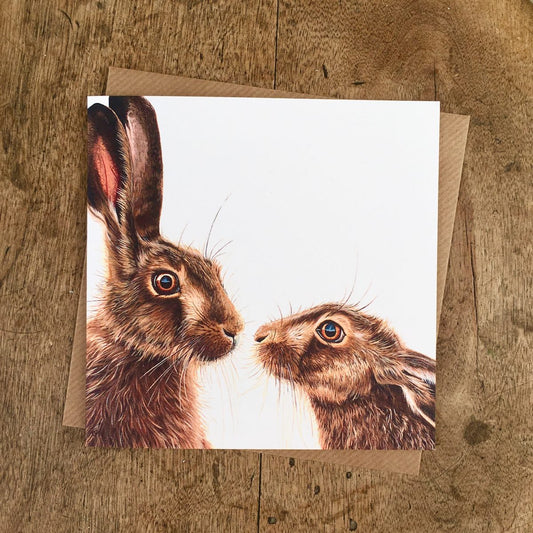 Kissing Hares Greetings Card