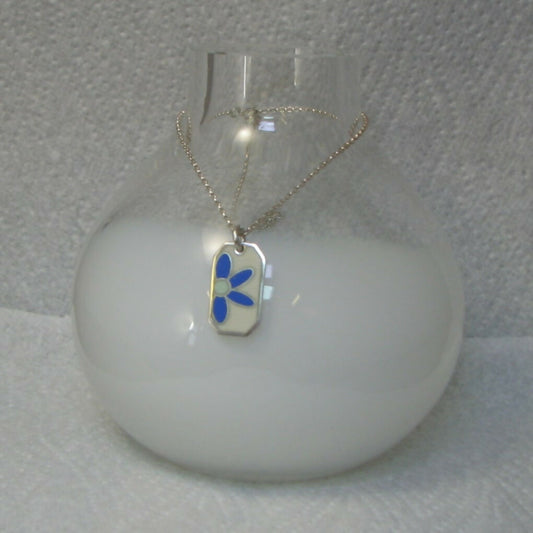 octaganol flower inspired enamel silver pendant