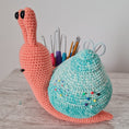 Load image into Gallery viewer, PDF Snail Caddy Crochet Pattern, Sally the Snail Caddy Crochet Pattern, Crochet Pattern, Snail Amigurumi Pattern
