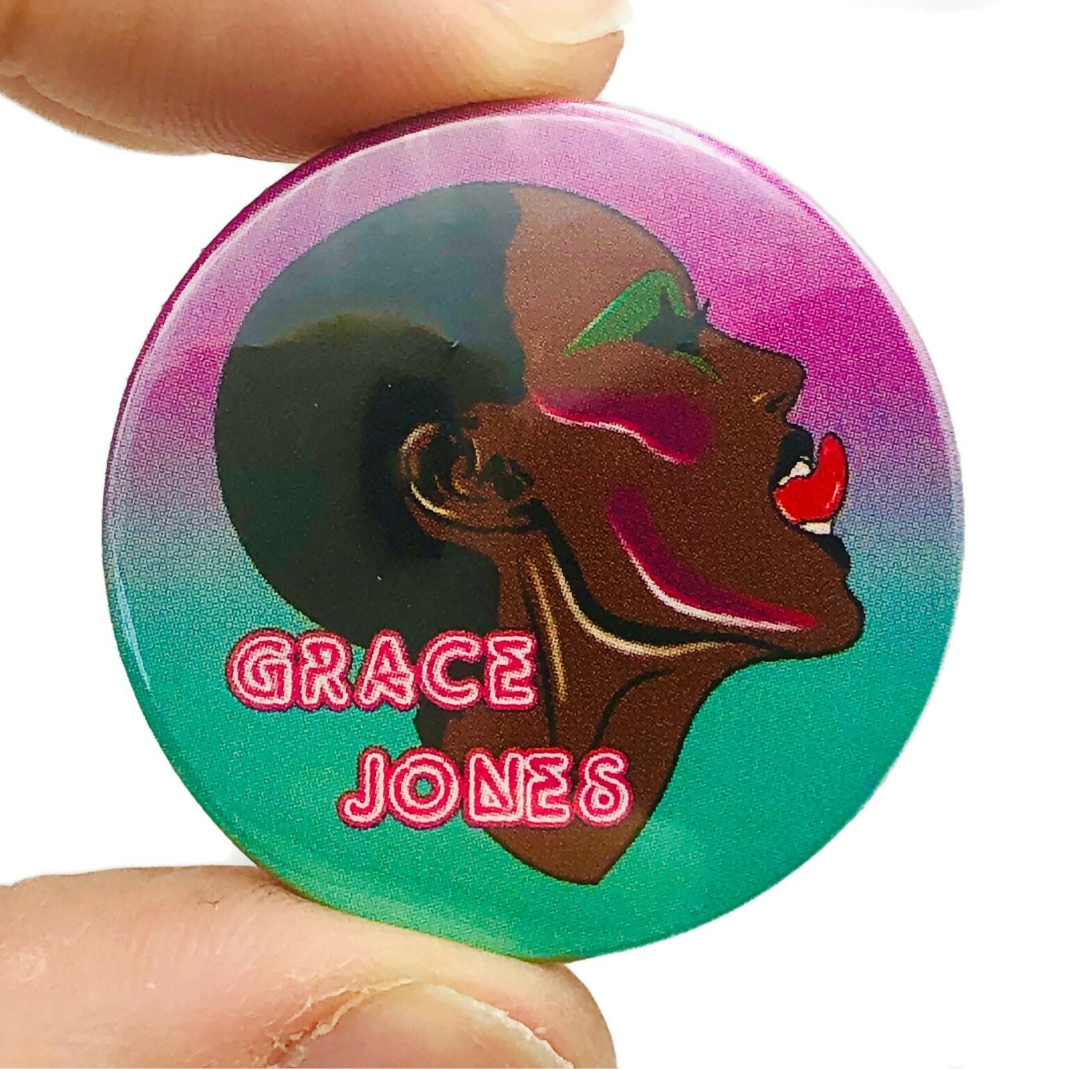 Grace Jones 1970s Inspired Button Pin Badge