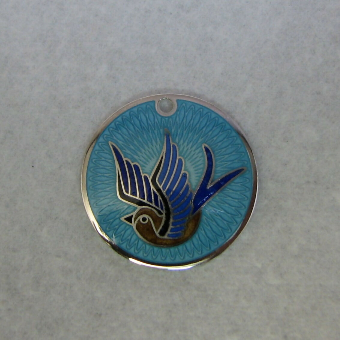 26mm round swallow of hope vitreous enamelled pendant