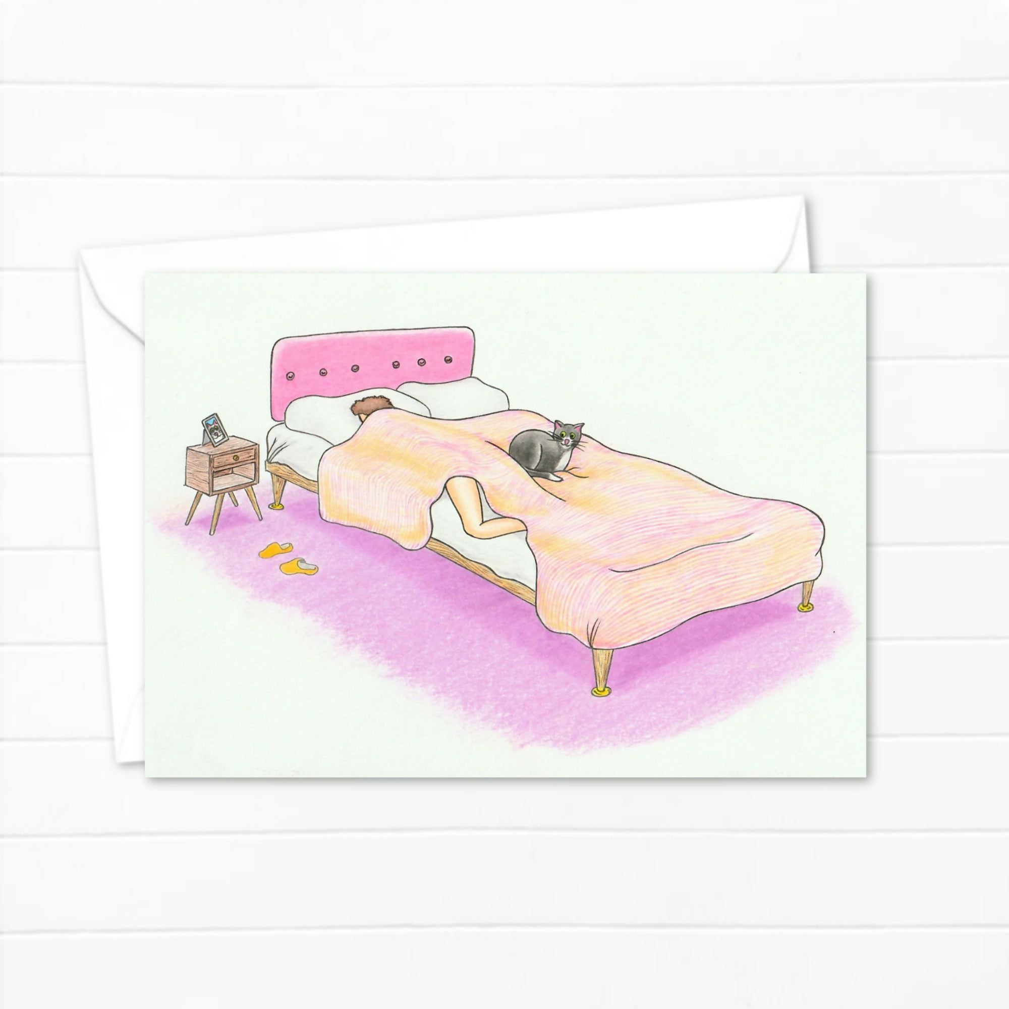 Bed Cat Greetings Card