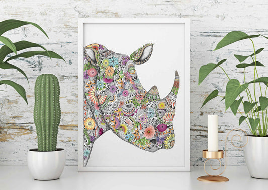 A4 Floral Rhino Print