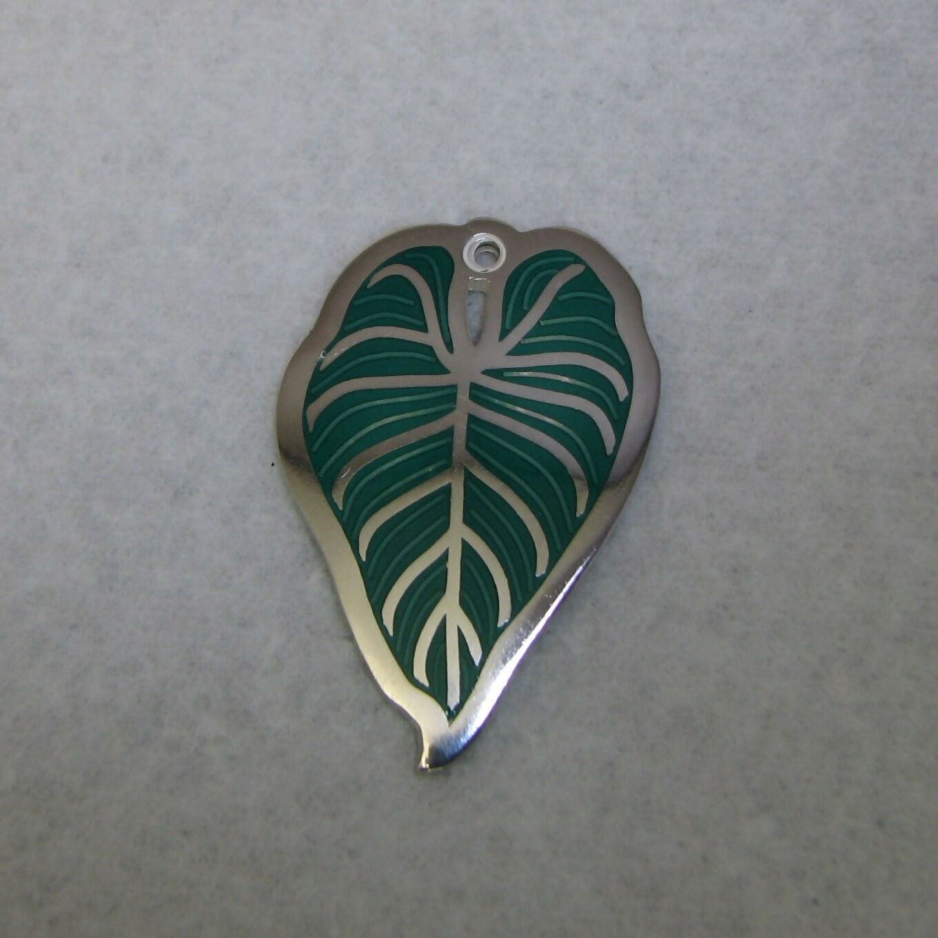 rubber plant leaf inspired vitreous glass enamel pendant