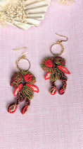 Load image into Gallery viewer, Red Green & Gold Statement Beaded Indian Boho Earrings
