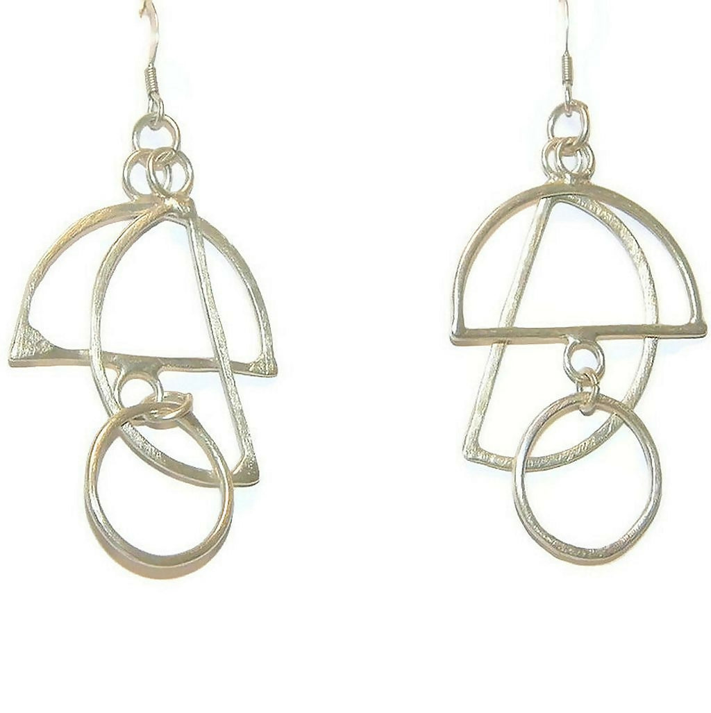 Unusual sterling silver dangle earrings - geometric drop earrings