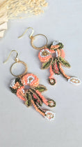 Load image into Gallery viewer, Peach Green Gold Statement Beaded Indian Earrings | Mayaani Jewellery
