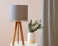 Load image into Gallery viewer, Grey Linen Pom Pom Drum Bedroom Lampshade
