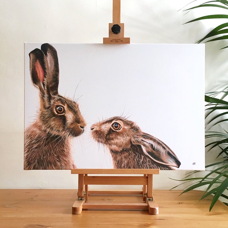 Kissing Hares - limited edition giclée canvas print