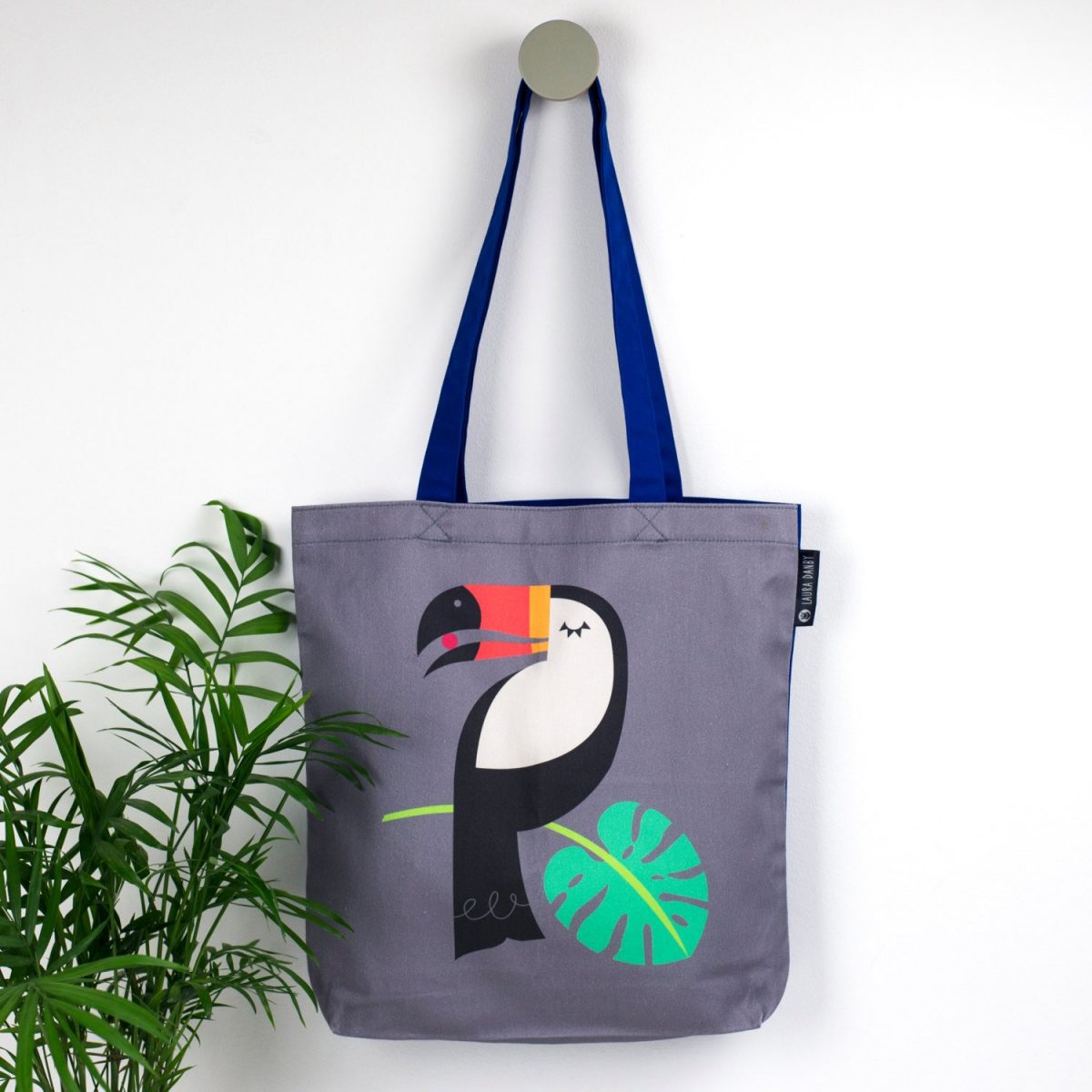 Toucan Tote Bag, Canvas Tote Bag, Scandinavian Design, Tropical Bird Print Gift, Hand sewn Toucan Shopper, Monstera leaf print, Kid Book Bag