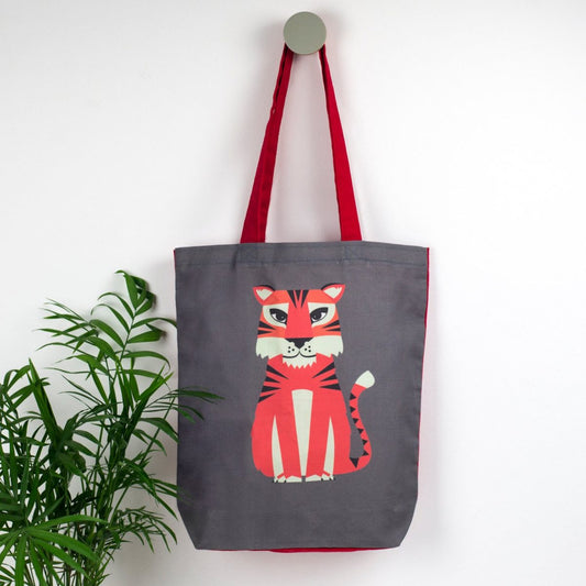 Tiger Bag, Tiger Tote Bag, Book Bag, Animal School Bag, Handmade Tiger Gift, Cat Bag, Animal Tote Bag, Tiger Shopping Bag, Gift for Kids