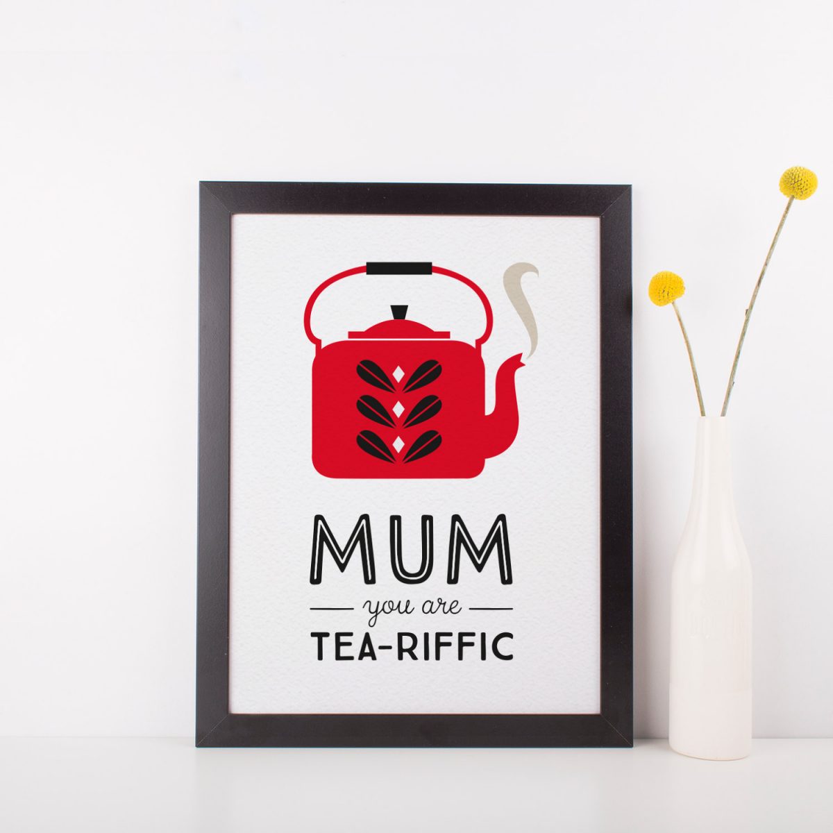 Mum Tea Print, Red Retro Kettle Print, Scandinavian Design, Mid Century Poster, Gift for Mum, Mothers Day Gift, Kitchen Art, Catherine Holm