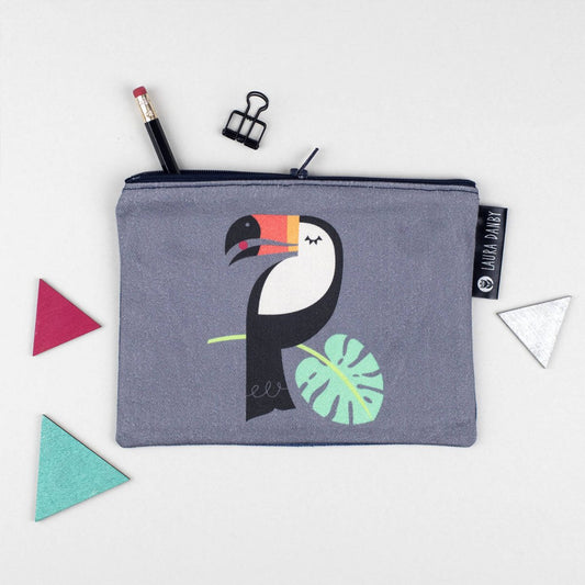 Toucan Purse, Bird Pencil Case, Bird Gift, Zipped Clutch, Tropical Bird Pouch, Makeup Bag, Toiletry Bag, Coin Pouch, Gift for bird lover