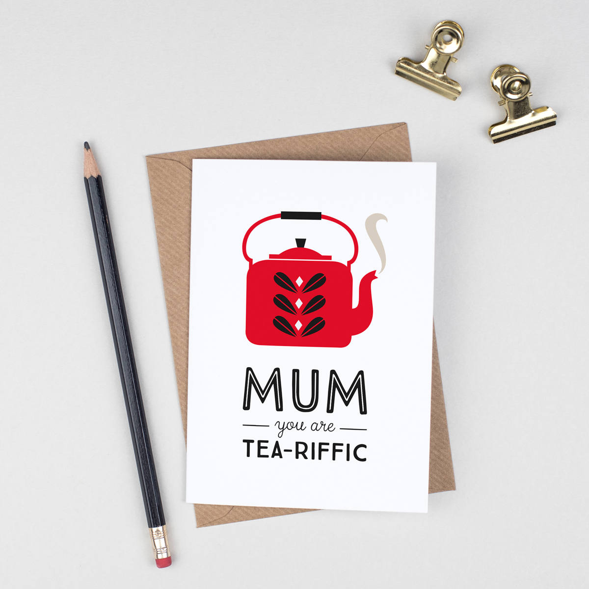 Mothers Day Card, Retro Birthday Card for Mum, Mothers Day Gift, Unique Scandinavian Tea Pot Kettle, Mid Century Card, Catherine Holm Art
