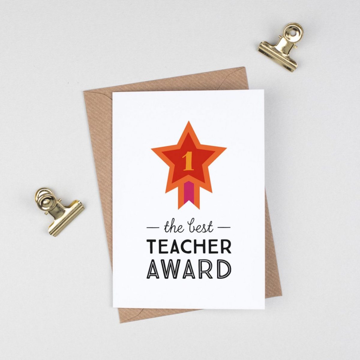 Best Teacher Card, Thank You Teacher Card, No 1 Teacher Award Greeting Card, Retro Scandinavian Star Award, End of Term Year Goodbye Card