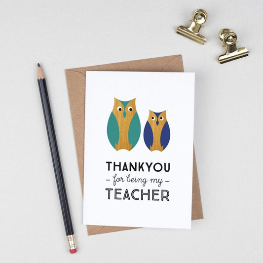 Thankyou Teacher Card, Best Teacher Card, Thanks Retro Scandinavian Owl, Teacher Student Owl, Graduation Goodbye Card, End of Term / Year
