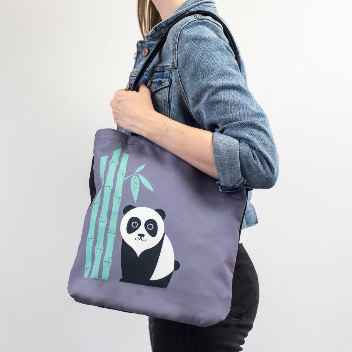 Panda Tote Bag, Panda Gift, Panda Bear Print & Bamboo Leaves, Canvas Shopping Bag, Children's Bag, Shoulder Bag, Birthday Gift, Panda Love