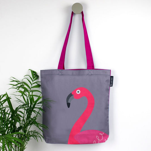 Flamingo Tote Bag, Flamingo Gifts, Pink Flamingo Print, Canvas Tote Bag, Gift for Her, Tropical Bird Beach Bag, Scandi Shopping, School Bag