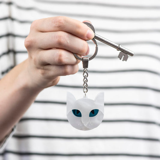 Cat Keyring, White Cat Lover Gift, Pet Key Chain, Animal Key Fob, Gift for Her, New Home Gift, Birthday Gift, Laura Danby, Laser Cut Acrylic